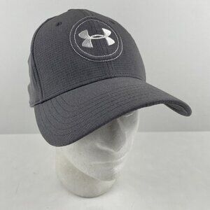 Under Armour UA Golf Hat Gray Lightweight Stretch Fitted M/L Golf White Logo